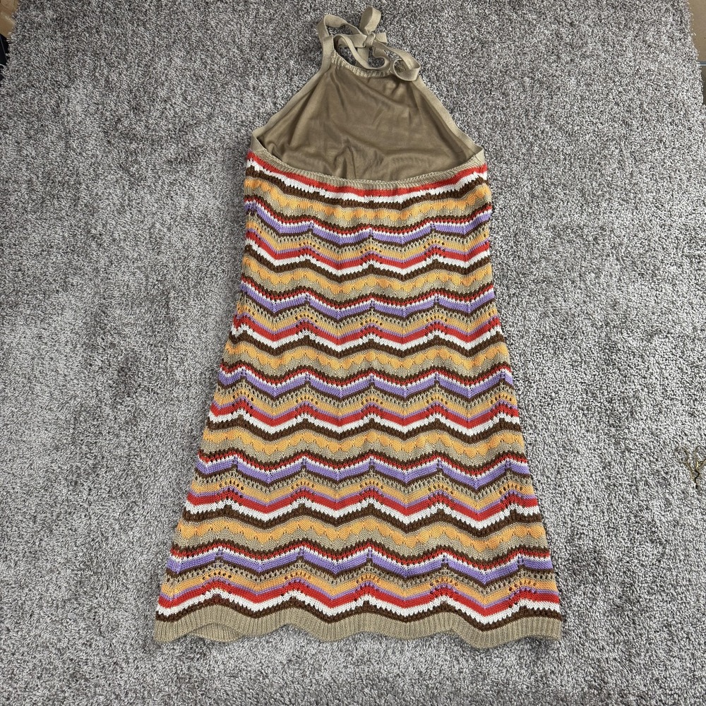 Womens Dress S/M Chevron‎ Knit Halter Crochet Retro Boho Festival Summer Y2K - Picture 10 of 11
